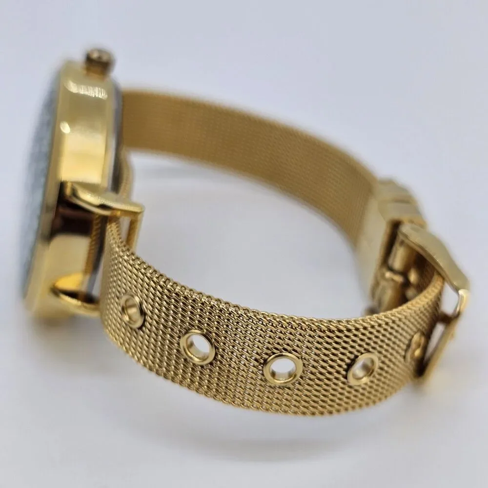 Issac Mizrahi Live Women's Watch 36MM Gray Dial Gold Case Mesh‎ Band New Battery